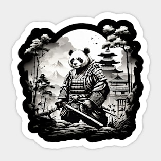 Samurai panda with a katana on the background of the landscape Sticker